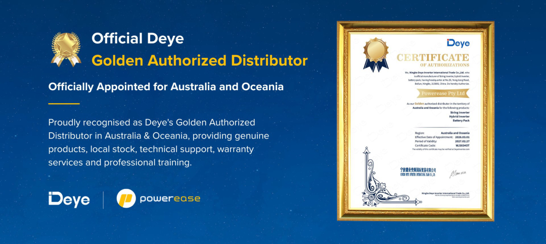 Deye Golden Authorized Distributor Certificate